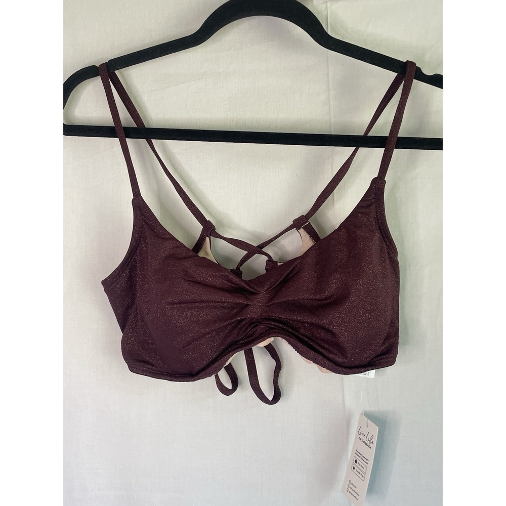 CUPSHE Women's Large Metallic Burgundy Underwire Bikini Top Strappy Back NWT